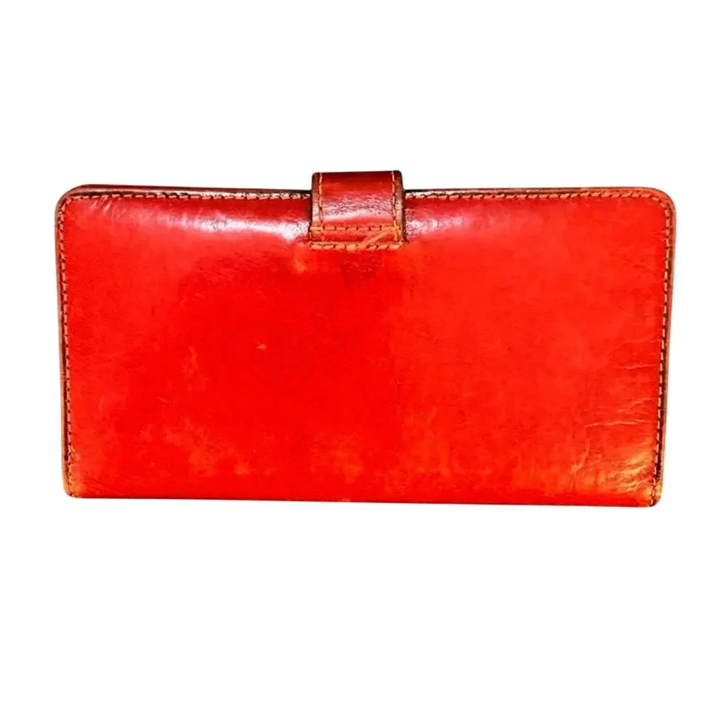 Vintage Bosca USA Made Hand Stained Hide Red Leather Checkbook Wallet Organizer